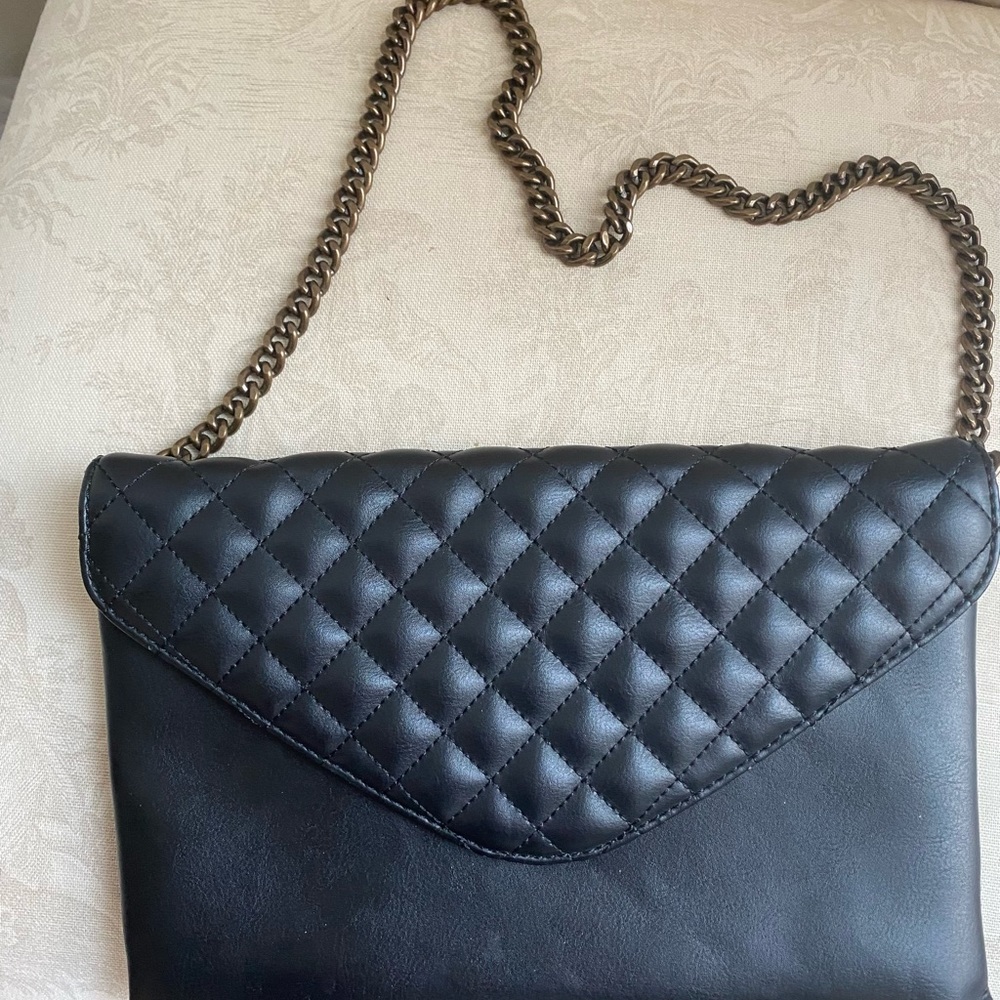 J.Crew Black clutch bag with chain link strap. - Picture 2 of 11